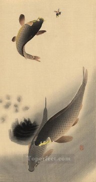 日本 Painting - 鯉と蜂 大原公邨 日本人